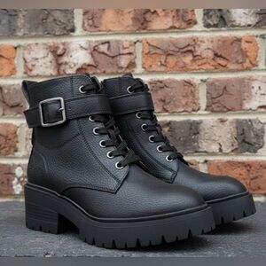 Blowfish Malibu Jagger Black Combat Women's Boot Side Zip Buckle Size 7